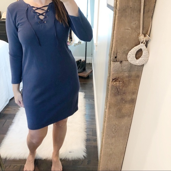 OLD navy small T-shirt lace up navy cozy dress - Picture 1 of 4